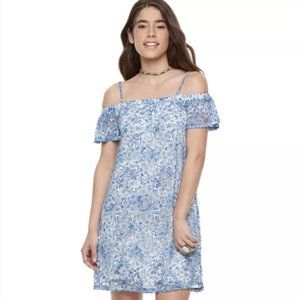 Lily Rose Juniors' Floral Lace Off The Shoulder Dress M